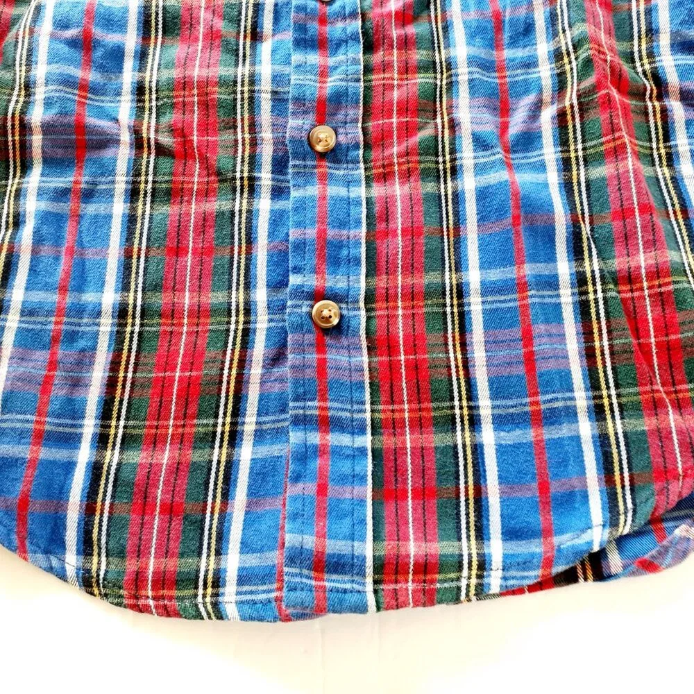 Wrangler Boys Shirt Button Down Blue Red Green Long Sleeve Plaid 6-7